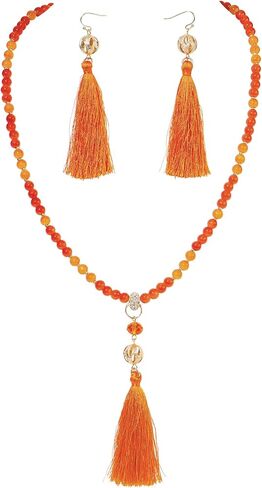 Long Beaded Statement Necklace - Boho Tassel Jewelry Set,Long Beads Necklace for Women in Saudi Arabia