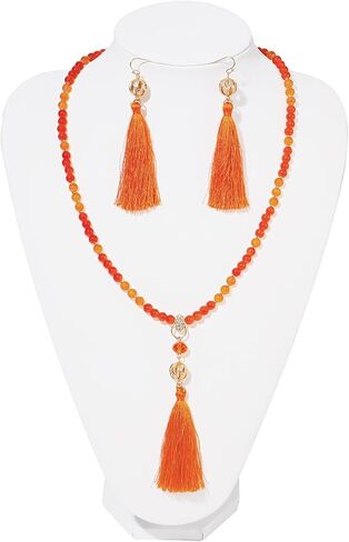 Long Beaded Statement Necklace - Boho Tassel Jewelry Set,Long Beads Necklace for Women in Saudi Arabia