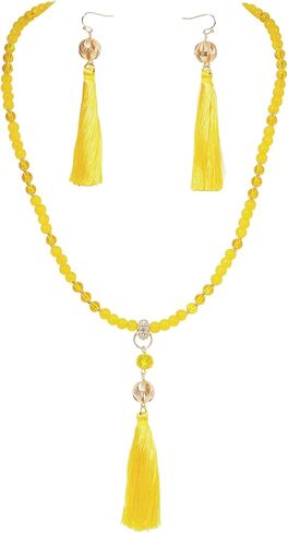 Long Beaded Statement Necklace - Boho Tassel Jewelry Set,Long Beads Necklace for Women in Saudi Arabia