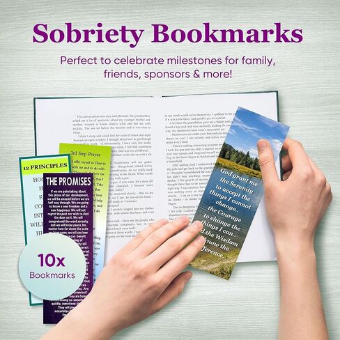 12 Step AA Sobriety Bookmarks- Set of 10 2x6 Laminated Recovery Gifts with Serenity Prayer, Big Book Index, Acceptance, St Francis Prayer, 3rd & 7th Step Prayer by Cheryl's Bookmarks in Saudi Arabia