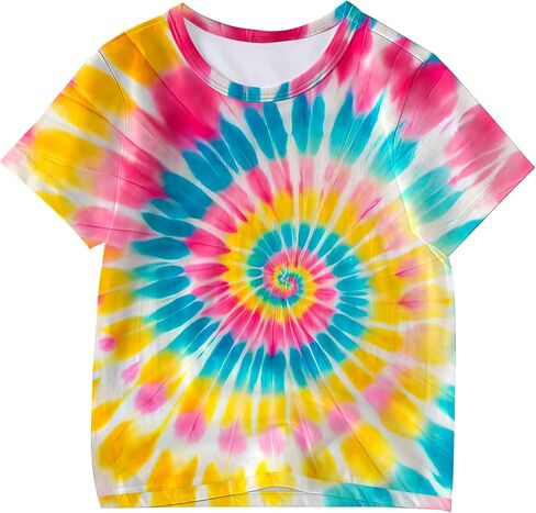Kids Tie Dye Shirt for Girls Boys Colorful Animal Print T-Shirt Hippie Style Casual Tee Youth Clothing 6-16 Years in Saudi Arabia