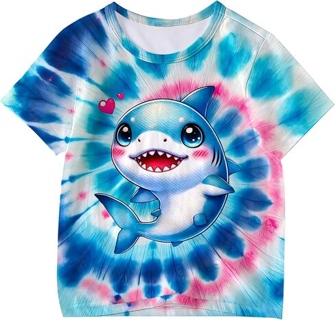 Kids Tie Dye Shirt for Girls Boys Colorful Animal Print T-Shirt Hippie Style Casual Tee Youth Clothing 6-16 Years in Saudi Arabia