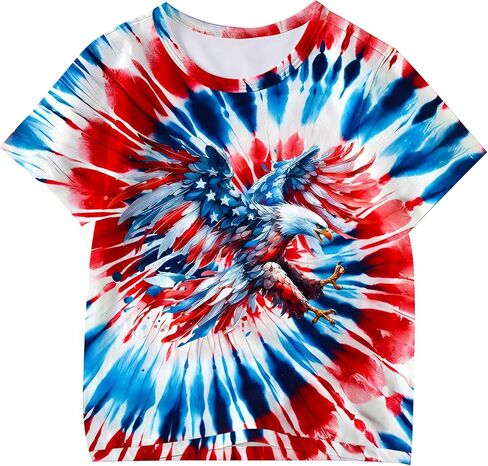 Kids Tie Dye Shirt for Girls Boys Colorful Animal Print T-Shirt Hippie Style Casual Tee Youth Clothing 6-16 Years in Saudi Arabia