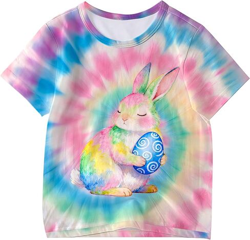 Kids Tie Dye Shirt for Girls Boys Colorful Animal Print T-Shirt Hippie Style Casual Tee Youth Clothing 6-16 Years in Saudi Arabia
