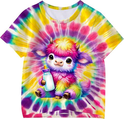 Kids Tie Dye Shirt for Girls Boys Colorful Animal Print T-Shirt Hippie Style Casual Tee Youth Clothing 6-16 Years in Saudi Arabia