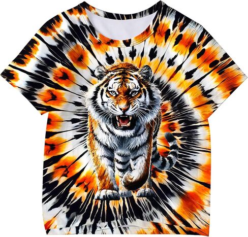 Kids Tie Dye Shirt for Girls Boys Colorful Animal Print T-Shirt Hippie Style Casual Tee Youth Clothing 6-16 Years in Saudi Arabia