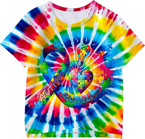 Kids Tie Dye Shirt for Girls Boys Colorful Animal Print T-Shirt Hippie Style Casual Tee Youth Clothing 6-16 Years in Saudi Arabia