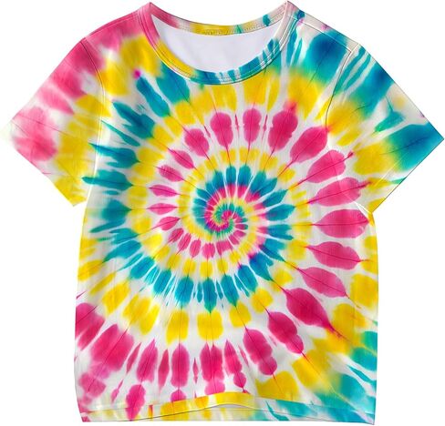 Kids Tie Dye Shirt for Girls Boys Colorful Animal Print T-Shirt Hippie Style Casual Tee Youth Clothing 6-16 Years in Saudi Arabia