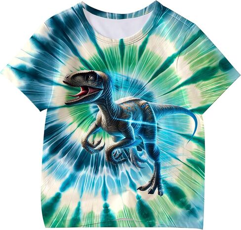 Kids Tie Dye Shirt for Girls Boys Colorful Animal Print T-Shirt Hippie Style Casual Tee Youth Clothing 6-16 Years in Saudi Arabia