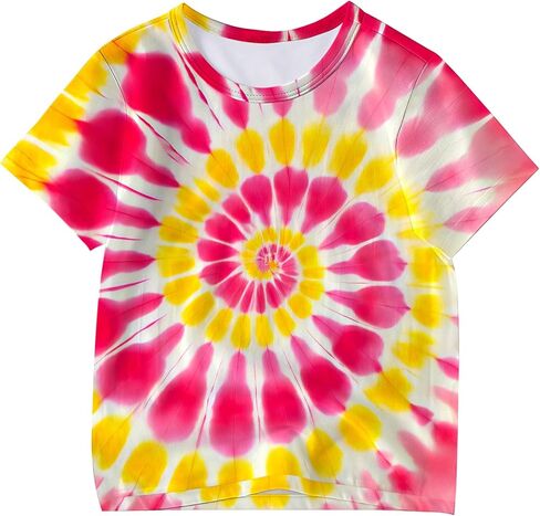 Kids Tie Dye Shirt for Girls Boys Colorful Animal Print T-Shirt Hippie Style Casual Tee Youth Clothing 6-16 Years in Saudi Arabia