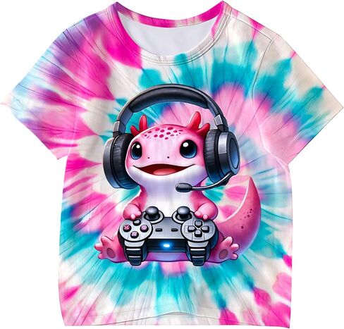 Kids Tie Dye Shirt for Girls Boys Colorful Animal Print T-Shirt Hippie Style Casual Tee Youth Clothing 6-16 Years in Saudi Arabia
