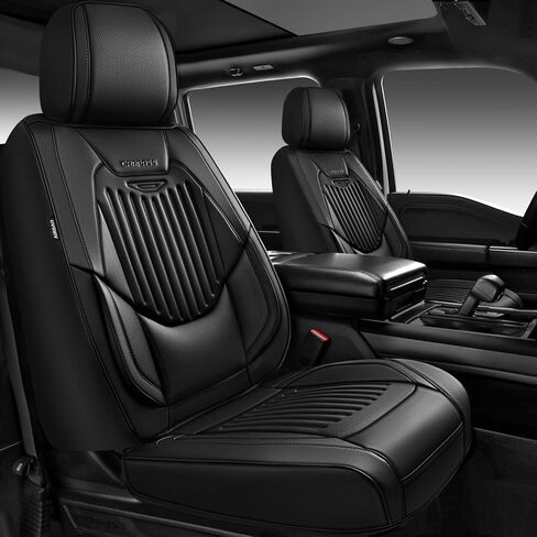 CAR PASS Luxury Nappa Leather Car Seat Covers Two Front, Lumbar Support Seat Covers for Car 2 Seats, Waterproof Car Seat Protector, Automotive Seat Cover Universal Fit for Most Sedans SUV Trucks Black in Saudi Arabia