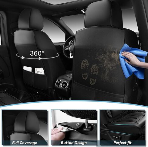 CAR PASS Luxury Nappa Leather Car Seat Covers Two Front, Lumbar Support Seat Covers for Car 2 Seats, Waterproof Car Seat Protector, Automotive Seat Cover Universal Fit for Most Sedans SUV Trucks Black in Saudi Arabia
