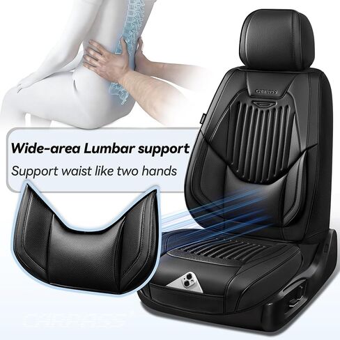 CAR PASS Luxury Nappa Leather Car Seat Covers Two Front, Lumbar Support Seat Covers for Car 2 Seats, Waterproof Car Seat Protector, Automotive Seat Cover Universal Fit for Most Sedans SUV Trucks Black in Saudi Arabia