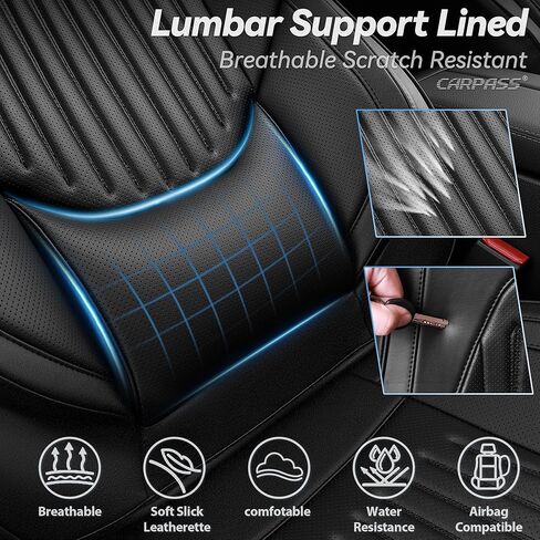 CAR PASS Luxury Nappa Leather Car Seat Covers Two Front, Lumbar Support Seat Covers for Car 2 Seats, Waterproof Car Seat Protector, Automotive Seat Cover Universal Fit for Most Sedans SUV Trucks Black in Saudi Arabia