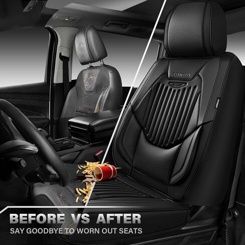 CAR PASS Luxury Nappa Leather Car Seat Covers Two Front, Lumbar Support Seat Covers for Car 2 Seats, Waterproof Car Seat Protector, Automotive Seat Cover Universal Fit for Most Sedans SUV Trucks Black in Saudi Arabia