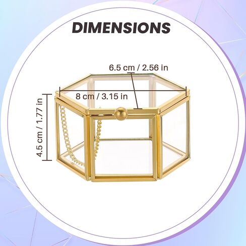 صندوق مجوهرات زجاجي ذهبي عتيق من MAOPINER، صندوق حلقي زجاجي مقاس 3.1 × 2.5 × 1.7 بوصة، صندوق مجوهرات صغير سداسي الشكل مع غطاء، صندوق تذكار شفاف للعرض والتخزين in Kuwait
