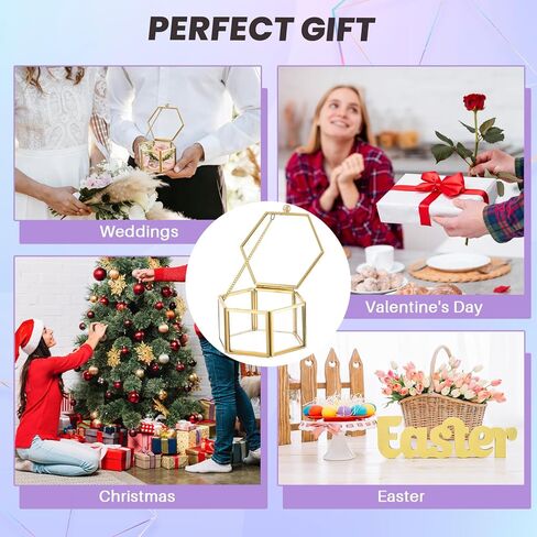 صندوق مجوهرات زجاجي ذهبي عتيق من MAOPINER، صندوق حلقي زجاجي مقاس 3.1 × 2.5 × 1.7 بوصة، صندوق مجوهرات صغير سداسي الشكل مع غطاء، صندوق تذكار شفاف للعرض والتخزين in Kuwait