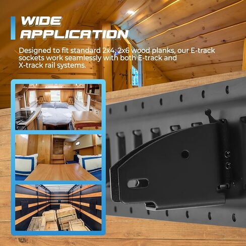 NATGAI 10 Black Pack E-Track Wood Beam Socket Fittings, Shelf Brackets for 2x4 & 2x6 Lumber, E Track Accessories for Cargo Control, Removable ETrack Load Lock Bars for Securing Loads in Saudi Arabia