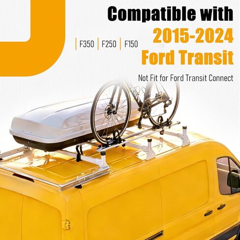 رف سلم سقف شاحنة البضائع مع أسطوانة مناسبة لـ 2015-2024 Ford Transit 150 250 350، حامل سقف سلم للخدمة الشاقة مقاس 54 بوصة سعة تحميل 800 رطل 3 قضبان in Saudi Arabia