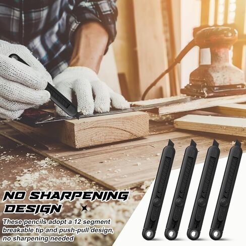 4 Pack Fine Carpenter Pencil No-sharpening Carbon Fiber Reinforced 1mm Line Push Pull Design for Carpenters Woodworkers in Kuwait