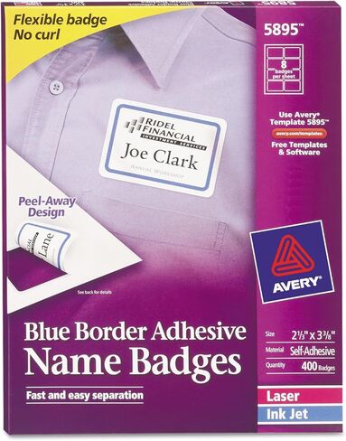 Avery Flexible Laser/Inkjet Name Badge Labels, 2 1/3" x 3 3/8", White with Blue Border, 400 Labels Per Pack (5895) in Saudi Arabia