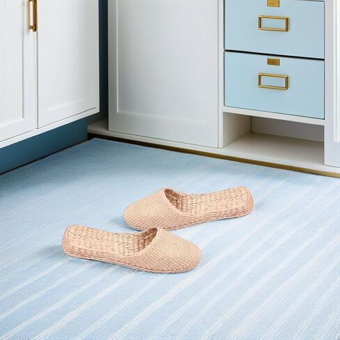 Lightweight Breathable Summer Slippers for Women Straw Knitted Sandals Indoor Outdoor Casual Household Footwear 11.02X3.38X0.78In in Saudi Arabia