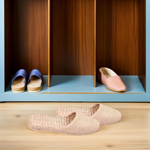 Lightweight Breathable Summer Slippers for Women Straw Knitted Sandals Indoor Outdoor Casual Household Footwear 11.02X3.38X0.78In in Saudi Arabia