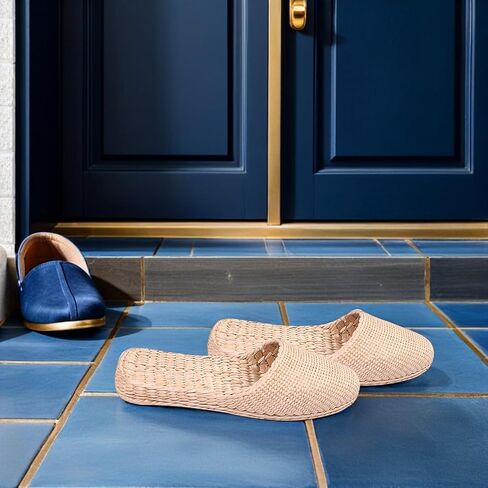 Lightweight Breathable Summer Slippers for Women Straw Knitted Sandals Indoor Outdoor Casual Household Footwear 11.02X3.38X0.78In in Saudi Arabia