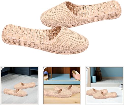 Lightweight Breathable Summer Slippers for Women Straw Knitted Sandals Indoor Outdoor Casual Household Footwear 11.02X3.38X0.78In in Saudi Arabia