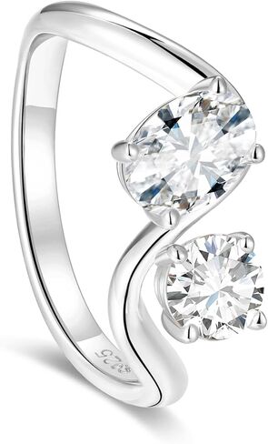 1.5 قيراط اللون-D VVS1 خواتم زفاف مويسانيتي واضحة للخطوبة، خواتم موجة Toi et Moi للنساء، 925 الفضة الاسترليني الذهب الأبيض / الذهب الأصفر خاتم مطلي بالروديوم، مجوهرات عيد الأم Valantine in Kuwait