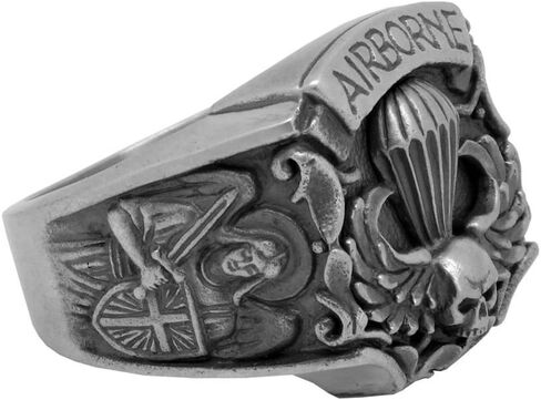 Airborne St Michael US Army Parachutist Jump Wing Skull Biker Sterling Silver 925 Mens Ring in Kuwait