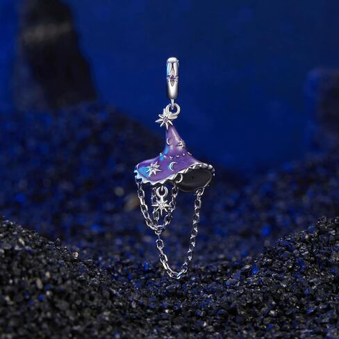 قلادة ساحرة مضيئة على شكل قبعة ساحرة من الفضة الإسترليني عيار 925 مناسبة لقلادة سوار باندورا، SCC2894 in Kuwait
