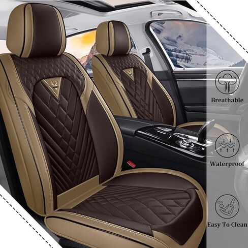 أغطية مقاعد السيارة الأمامية لسيارة Ford F150 2000-2026، غطاء مقعد السيارة من جلد نابا المقاوم للماء، مجموعة أغطية مقاعد السيارة ذات التغطية الكاملة (مقعدين/قهوة بنية) in Kuwait