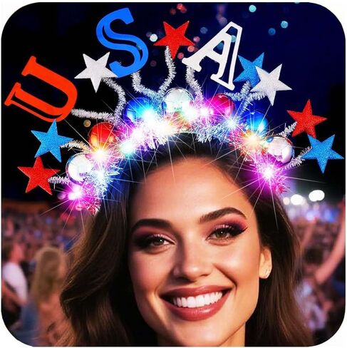 BARTOSI 4th of July Light Up Headband Patriotic Headbands Independence Day Hair Accessories for Women in Kuwait