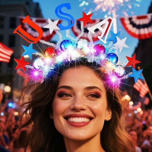 BARTOSI 4th of July Light Up Headband Patriotic Headbands Independence Day Hair Accessories for Women in Kuwait