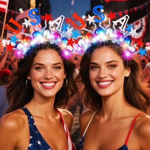 BARTOSI 4th of July Light Up Headband Patriotic Headbands Independence Day Hair Accessories for Women in Kuwait
