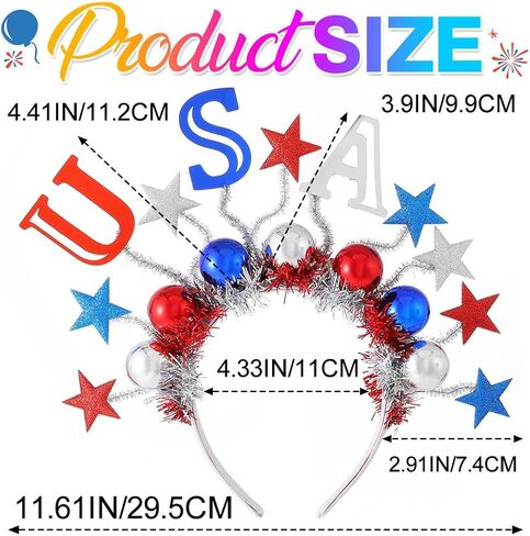 BARTOSI 4th of July Light Up Headband Patriotic Headbands Independence Day Hair Accessories for Women in Kuwait