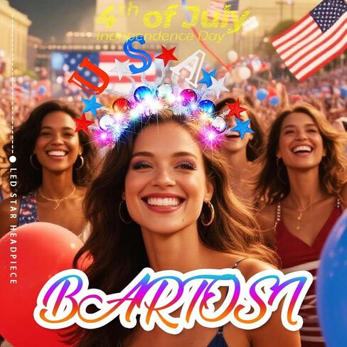 BARTOSI 4th of July Light Up Headband Patriotic Headbands Independence Day Hair Accessories for Women in Kuwait