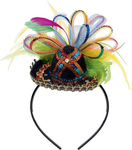 Fiesta Deluxe Tiara - 4.5 بوصة × 6 بوصة × 9 بوصة - نسيج مذهل متعدد الألوان مع ريش in Saudi Arabia