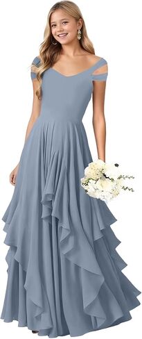 Junior Bridesmaid Dresses V Neck Chiffon Flower Girl Dress for Wedding Ruffle Girls Party Pageant Dresses in Saudi Arabia