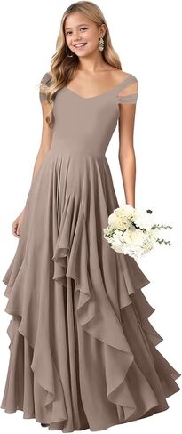 Junior Bridesmaid Dresses V Neck Chiffon Flower Girl Dress for Wedding Ruffle Girls Party Pageant Dresses in Saudi Arabia