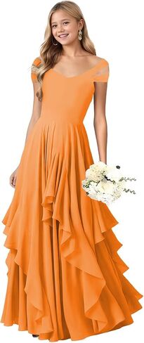 Junior Bridesmaid Dresses V Neck Chiffon Flower Girl Dress for Wedding Ruffle Girls Party Pageant Dresses in Saudi Arabia