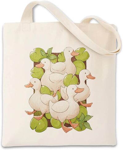Cute Cartoon Animal Canvas Bag for Women, Aesthetic Reusable Shopping Shoulder Bags Gift for Girls and Animal Lovers in Kuwait
