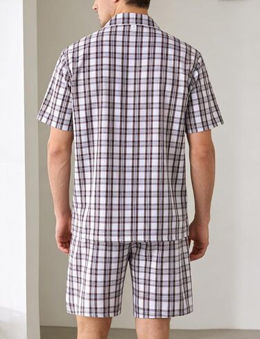 SWOMOG Mens 100% Cotton Pajama Set 2Pcs Button Down Pjs Set Short Sleeve Sleepwear with Pocket Soft Summer Stripe Nightwear in Saudi Arabia