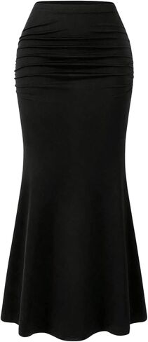 GORGLITTER المرأة Ruched Bodycon ماكسي تنورة عالية الخصر ذيل السمكة قلم رصاص التنانير الطويلة in Kuwait