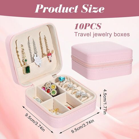 10 Pack Travel Jewelry Box Mini Jewelry Case Bridesmaid Gifts Jewelrys Box, PU Leather Small Jewelrys Case Organizer Storage for Rings Earrings Necklaces, Beauty Gifts for Women Girls (Pink) in Saudi Arabia