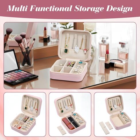 10 Pack Travel Jewelry Box Mini Jewelry Case Bridesmaid Gifts Jewelrys Box, PU Leather Small Jewelrys Case Organizer Storage for Rings Earrings Necklaces, Beauty Gifts for Women Girls (Pink) in Saudi Arabia