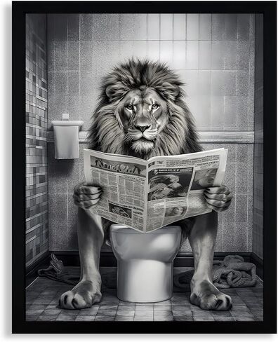 WRFON Framed Highland Cow Bathroom Wall Art, Funny Highland Cow With Toilet Paper Bathroom Artwork, Black and White Animal Canvas Wall Painting, Modern Farmhouse Decoration for Home Decor, 8"W x 10"L in Saudi Arabia