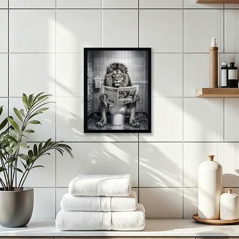 WRFON Framed Highland Cow Bathroom Wall Art, Funny Highland Cow With Toilet Paper Bathroom Artwork, Black and White Animal Canvas Wall Painting, Modern Farmhouse Decoration for Home Decor, 8"W x 10"L in Saudi Arabia
